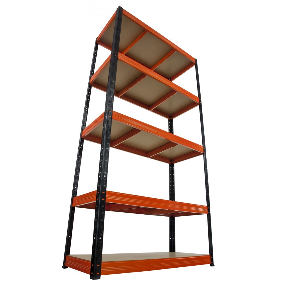 Regał Helios 180x075x30 cm 5 półek/350kg Czarno-Pomarańczowy