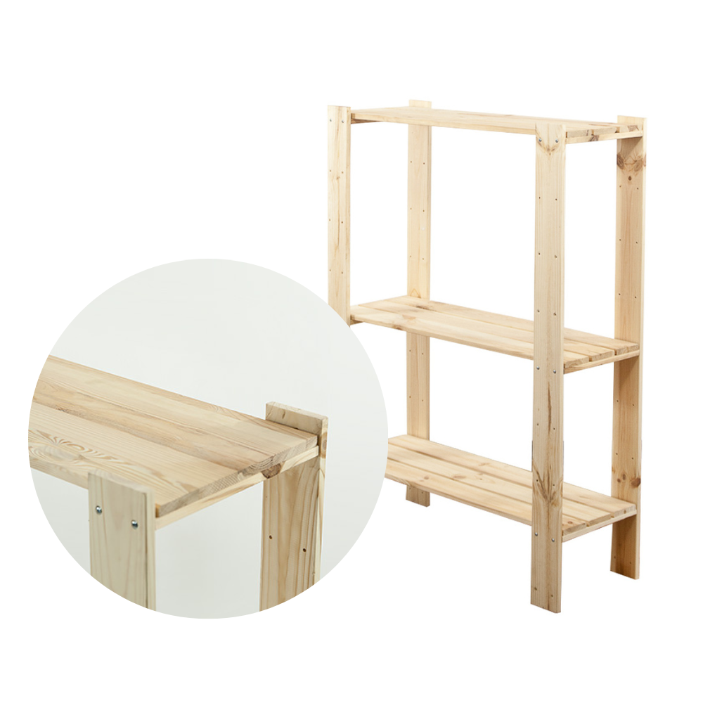 MAXI Surowy Regał Drewniany 115x80x30 cm 3 Półki pełne