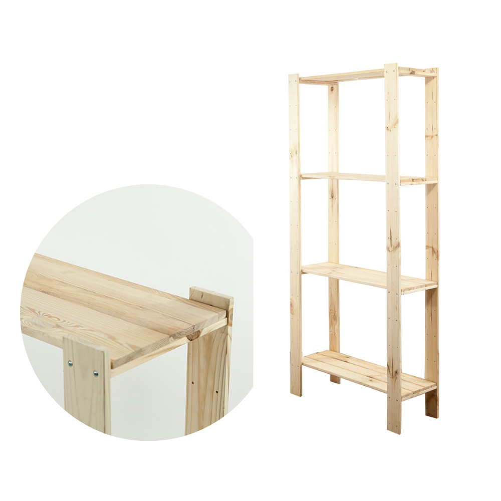 MAXI Surowy Regał Drewniany 166,4x80x30 cm 4 Półki pełne