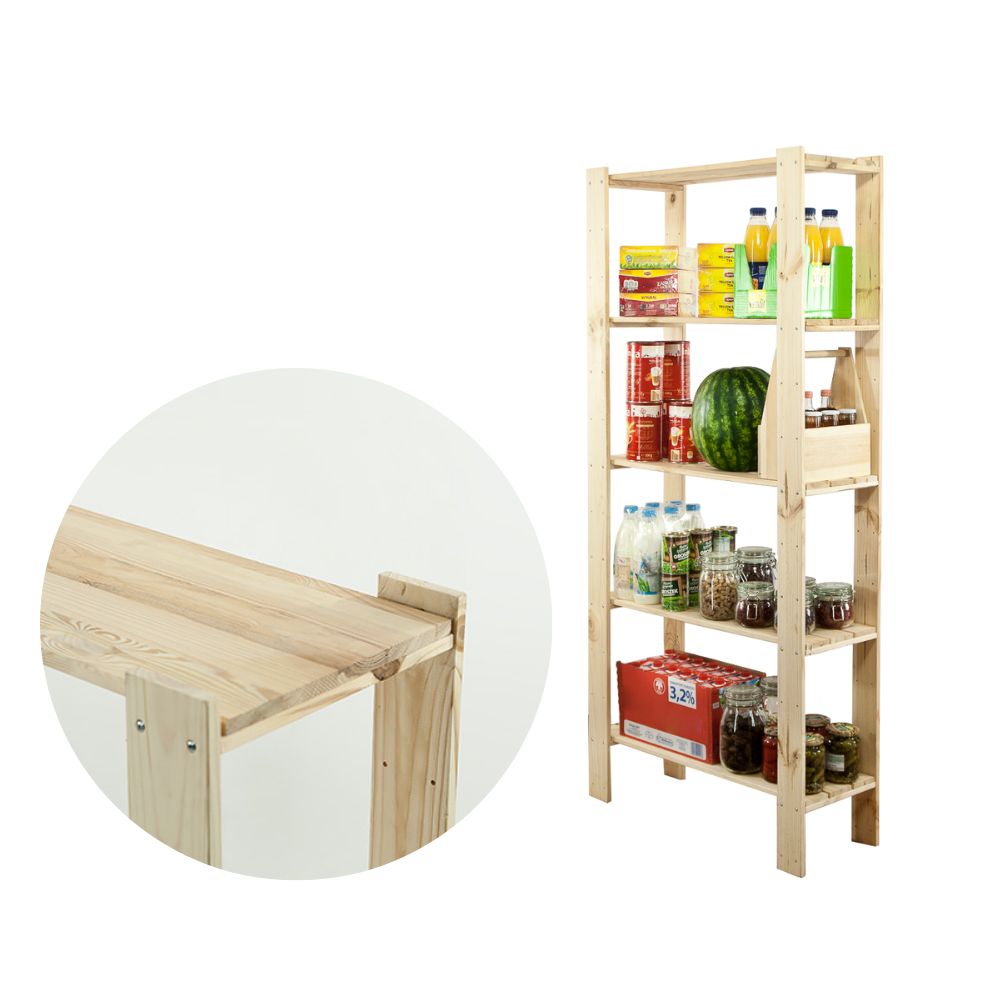 MAXI Surowy Regał Drewniany 166,4x80x30 cm 5 Półek pełnych