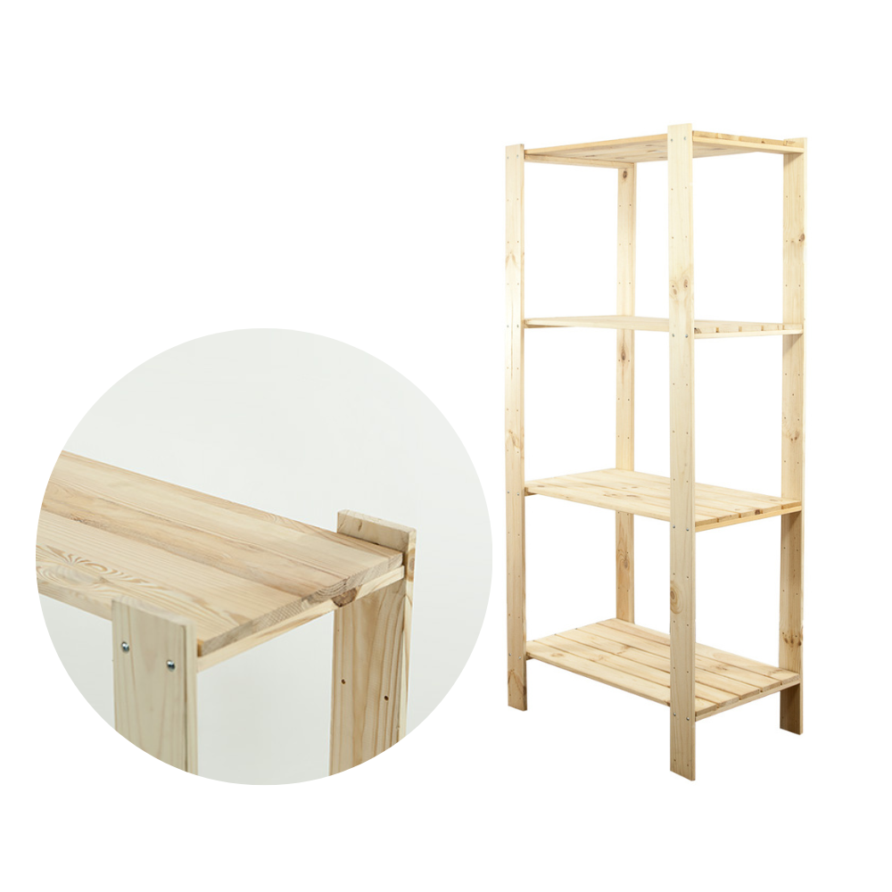 MAXI Surowy Regał Drewniany 166,4x80x50 cm 4 Półki pełne