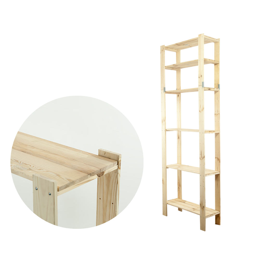 MAXI Surowy Regał Drewniany 230x80x30 cm 6 Półek pełnych