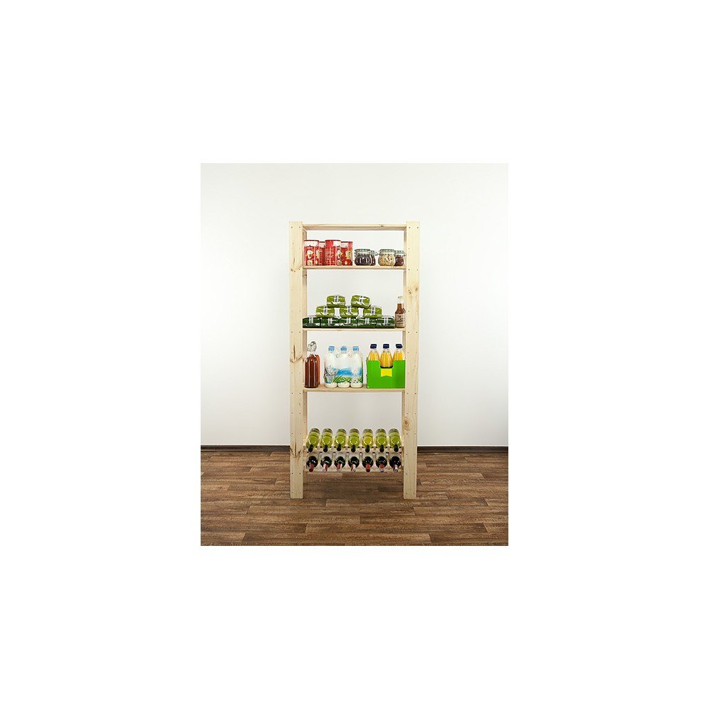 MAXI Surowy Regał Drewniany 166,4x80x30 cm 4 Półki pełne 2 Półki na butelki