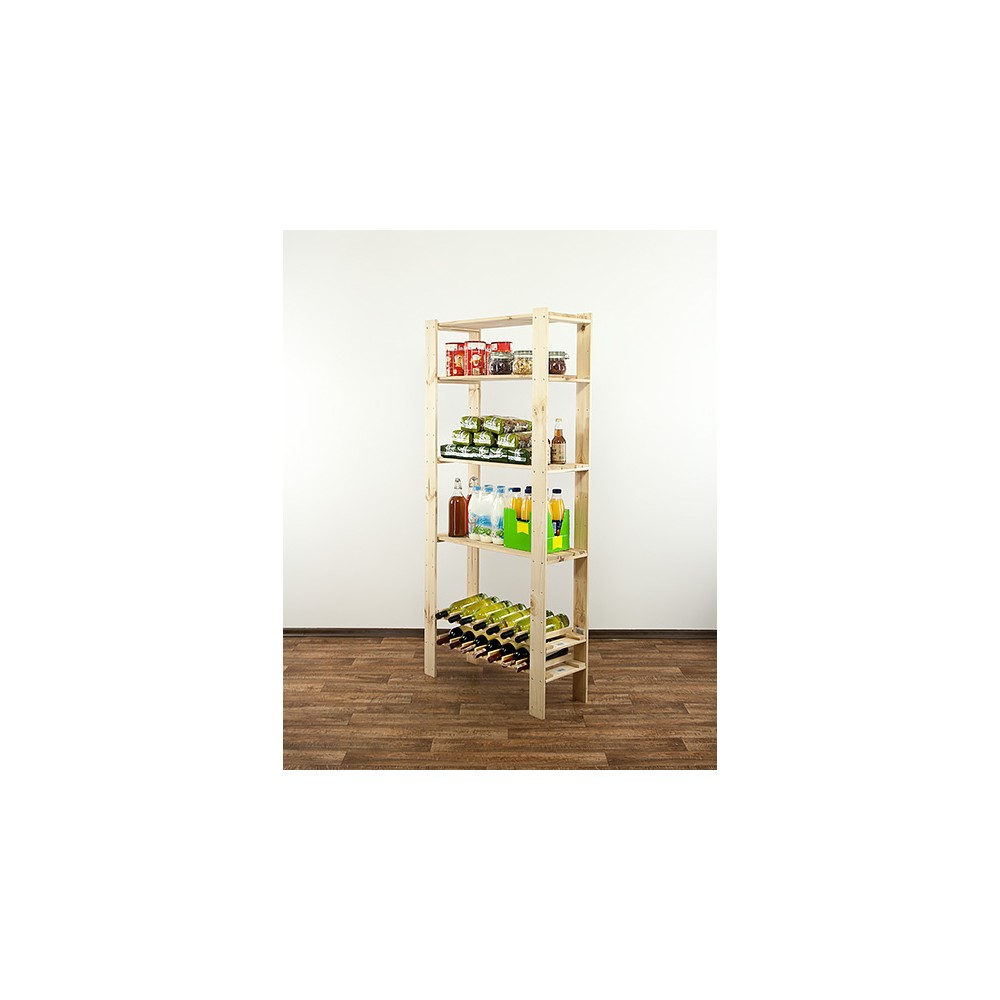 MAXI Surowy Regał Drewniany 166,4x80x30 cm 4 Półki pełne 2 Półki na butelki