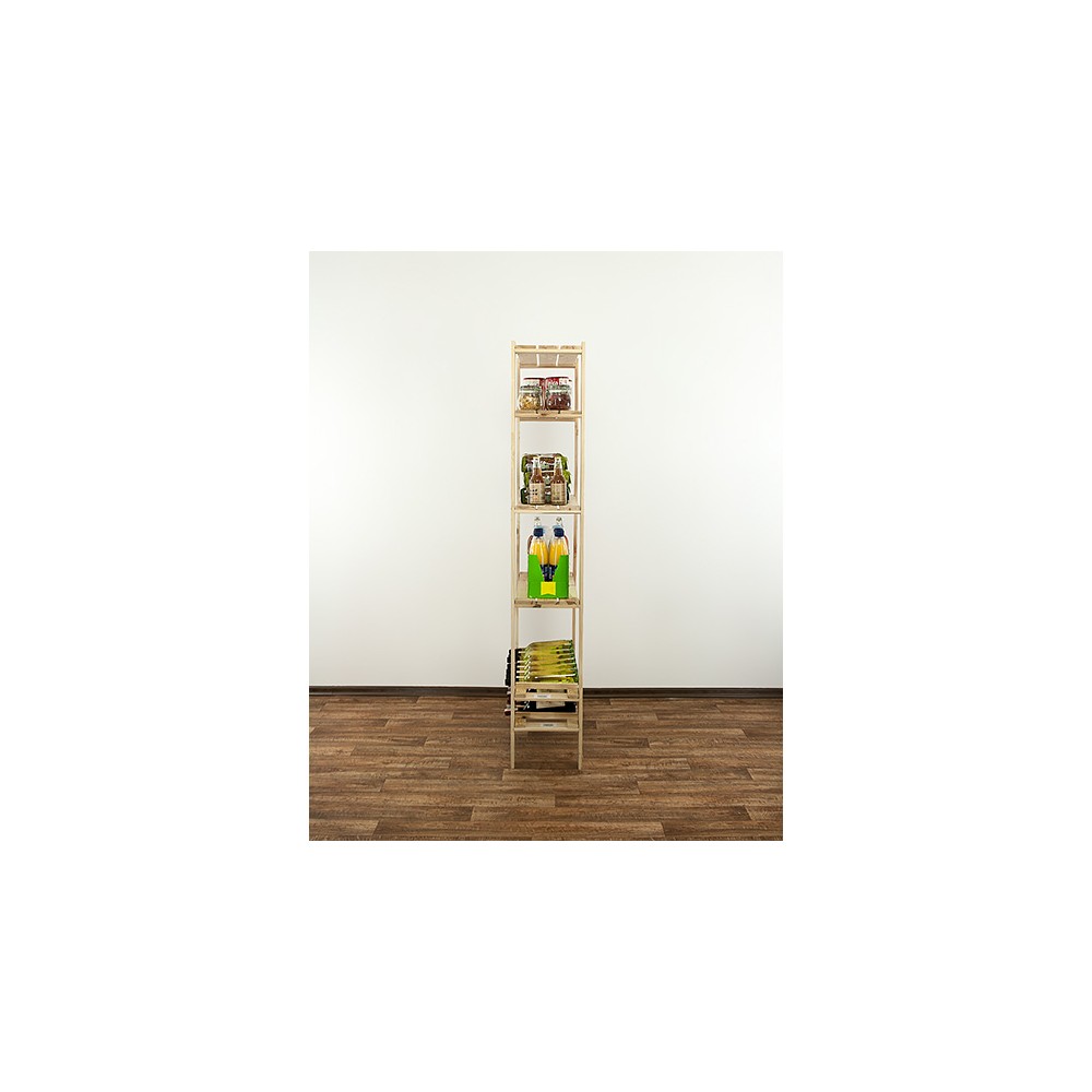 MAXI Surowy Regał Drewniany 166,4x80x30 cm 4 Półki pełne 2 Półki na butelki