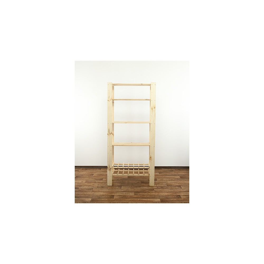 MAXI Surowy Regał Drewniany 166,4x80x30 cm 4 Półki pełne 2 Półki na butelki