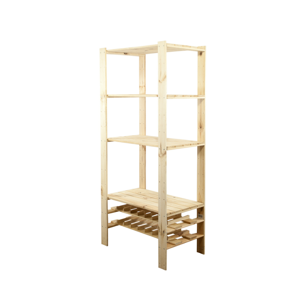 MAXI Surowy Regał Drewniany 166,4x80x50 cm 4 Półki pełne 2 Półki na butelki