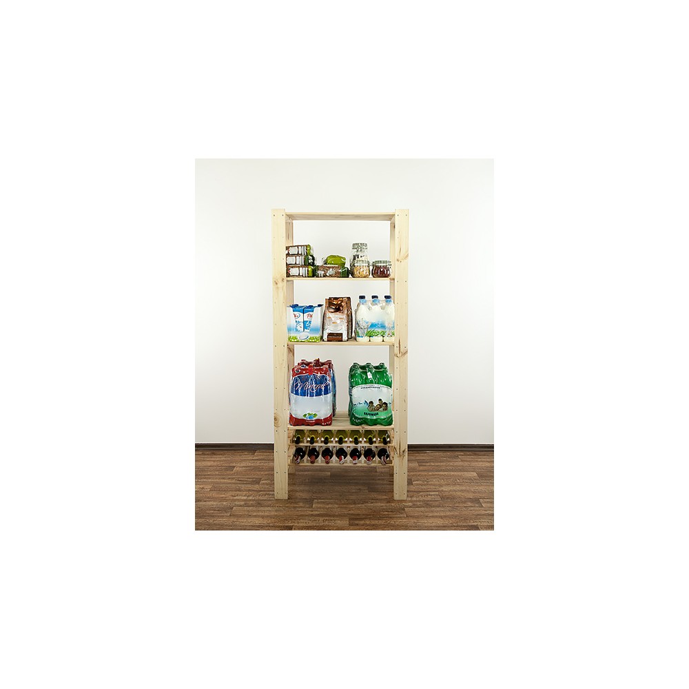 MAXI Surowy Regał Drewniany 166,4x80x50 cm 4 Półki pełne 2 Półki na butelki