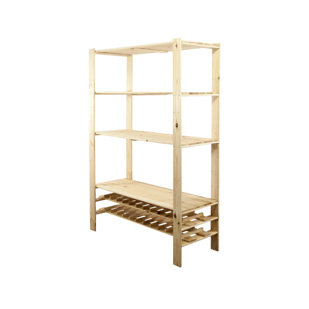 MAXI Surowy Regał Drewniany 166,4x120x50 cm 4 Półki pełne 2 Półki na butelki