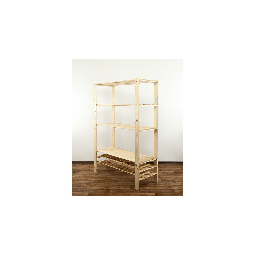 MAXI Surowy Regał Drewniany 166,4x120x50 cm 4 Półki pełne 2 Półki na butelki