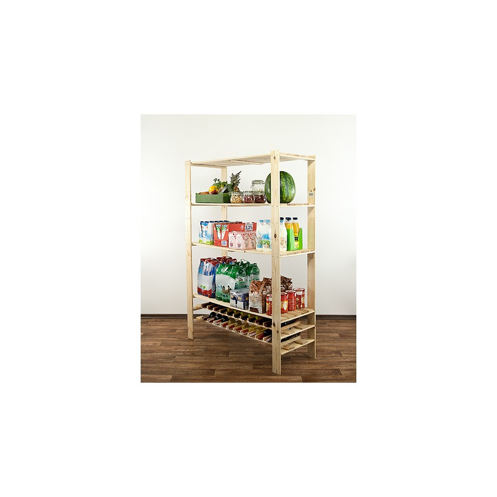 MAXI Surowy Regał Drewniany 166,4x120x50 cm 4 Półki pełne 2 Półki na butelki