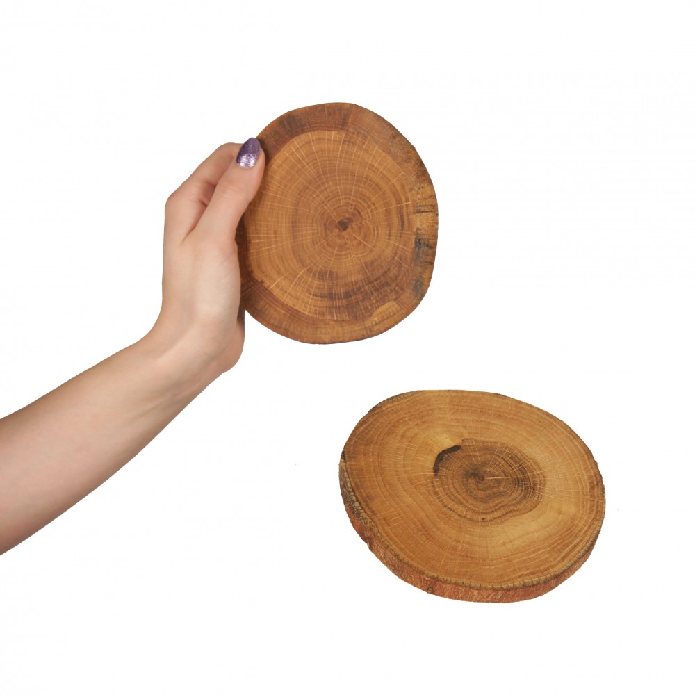 Zestaw 2 szt Okorowanych Podkładek na Stół /śr. 9-12 cm/ Drewno Dębu