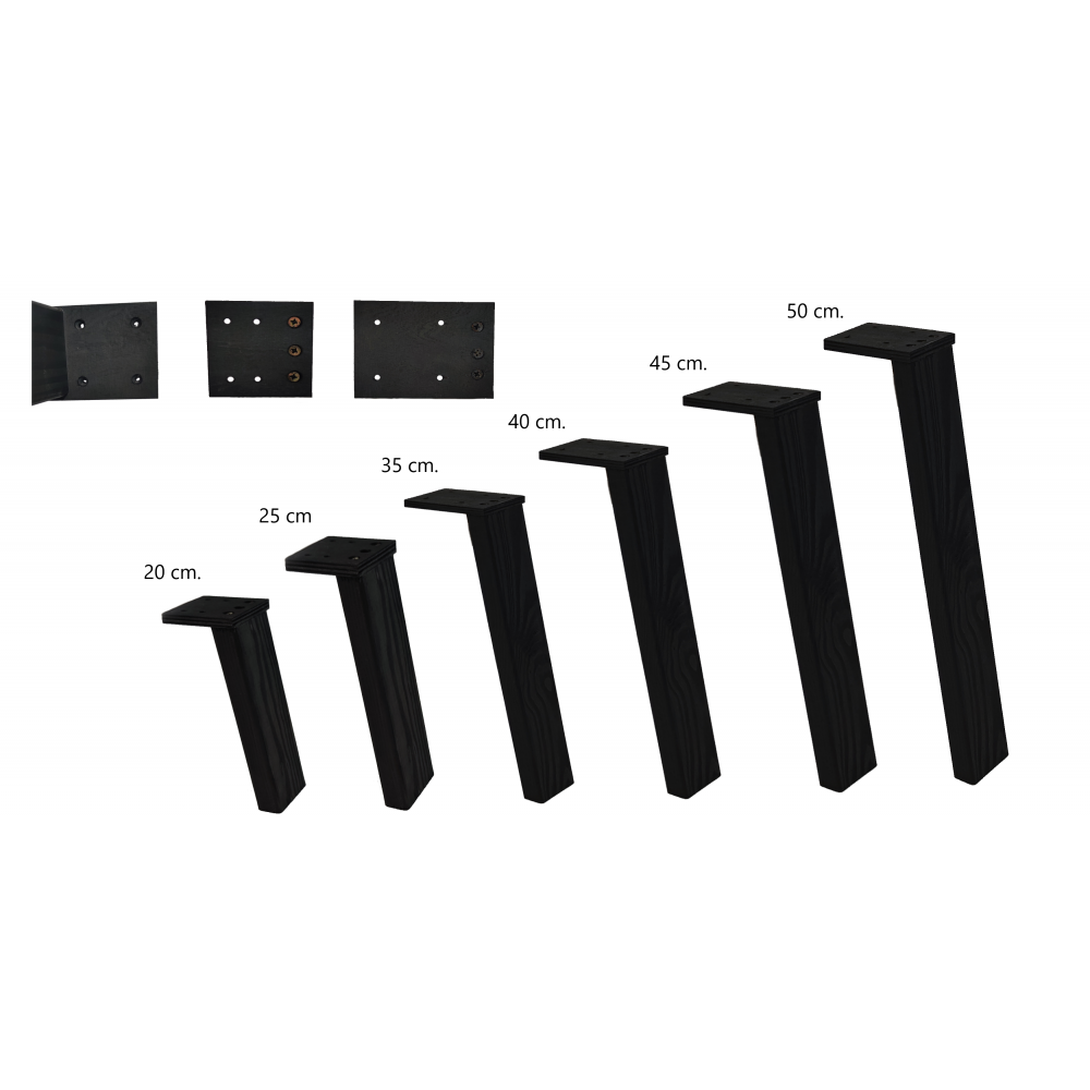 Prostokątna drewniana noga (3szt) do stołu wys. 45 cm Czarna