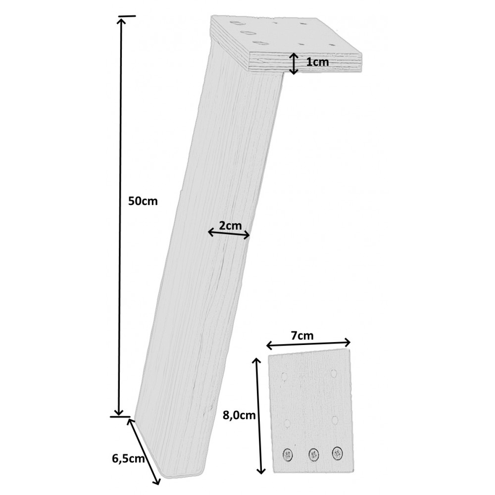 Prostokątna drewniana noga (3szt) do stołu wys. 50 cm Naturalna