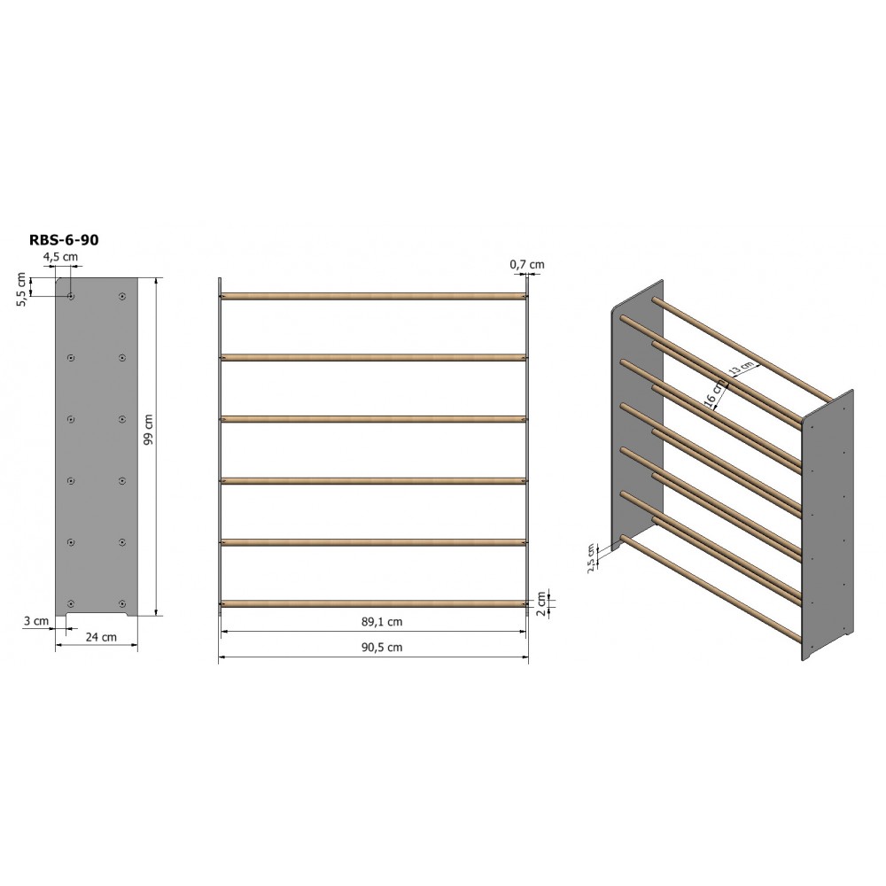 6-półkowy regał na obuwie RBS /szer.90 cm/ Brąz-Biel