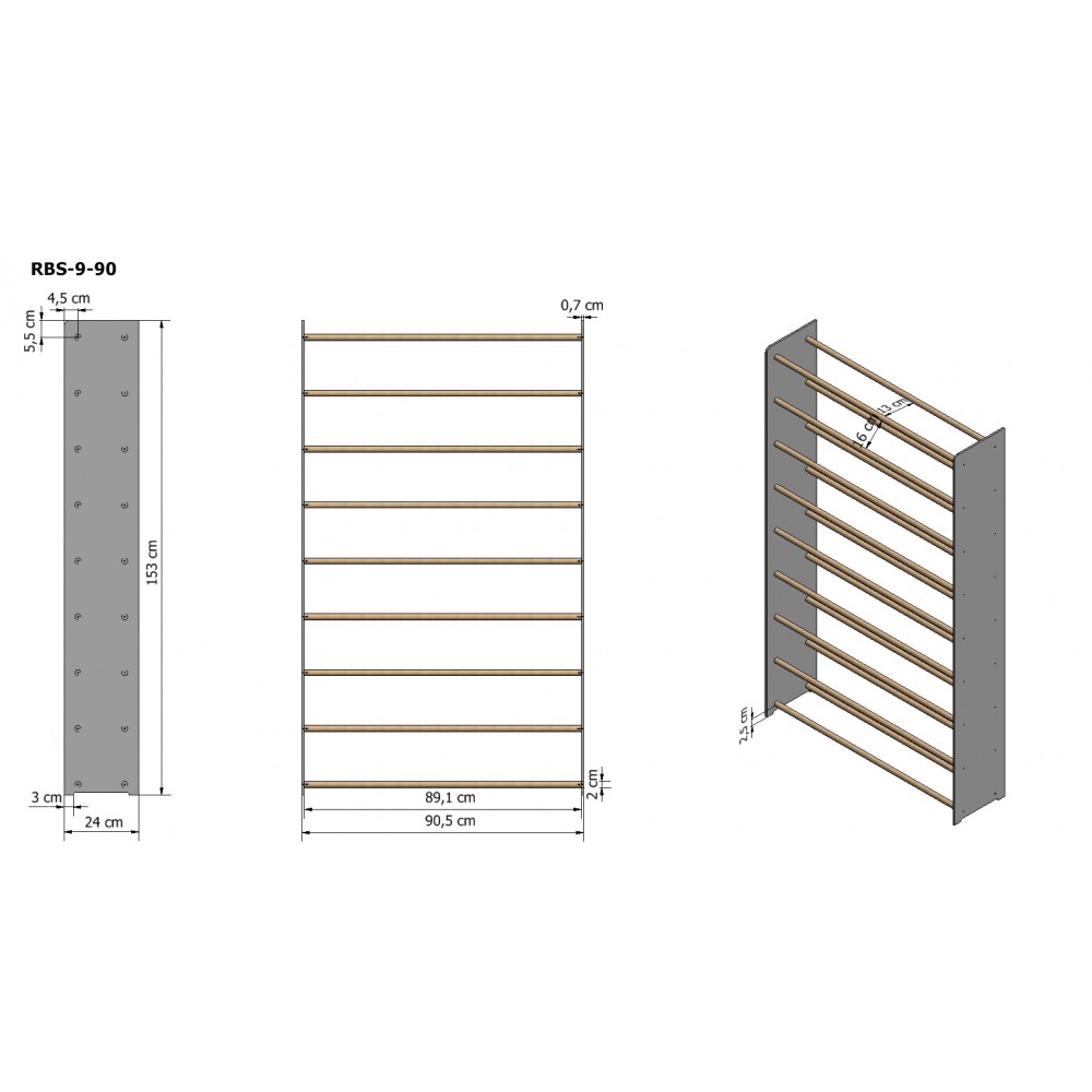 9-półkowy regał na obuwie RBS /szer.90 cm/ Brąz-Olcha