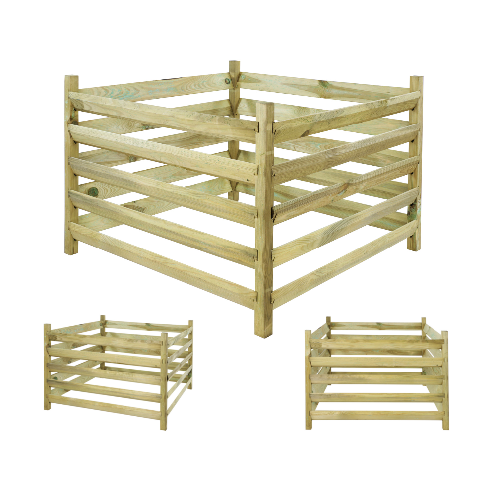 Kompostownik drewniany KME z siatką na krety - Naturalny