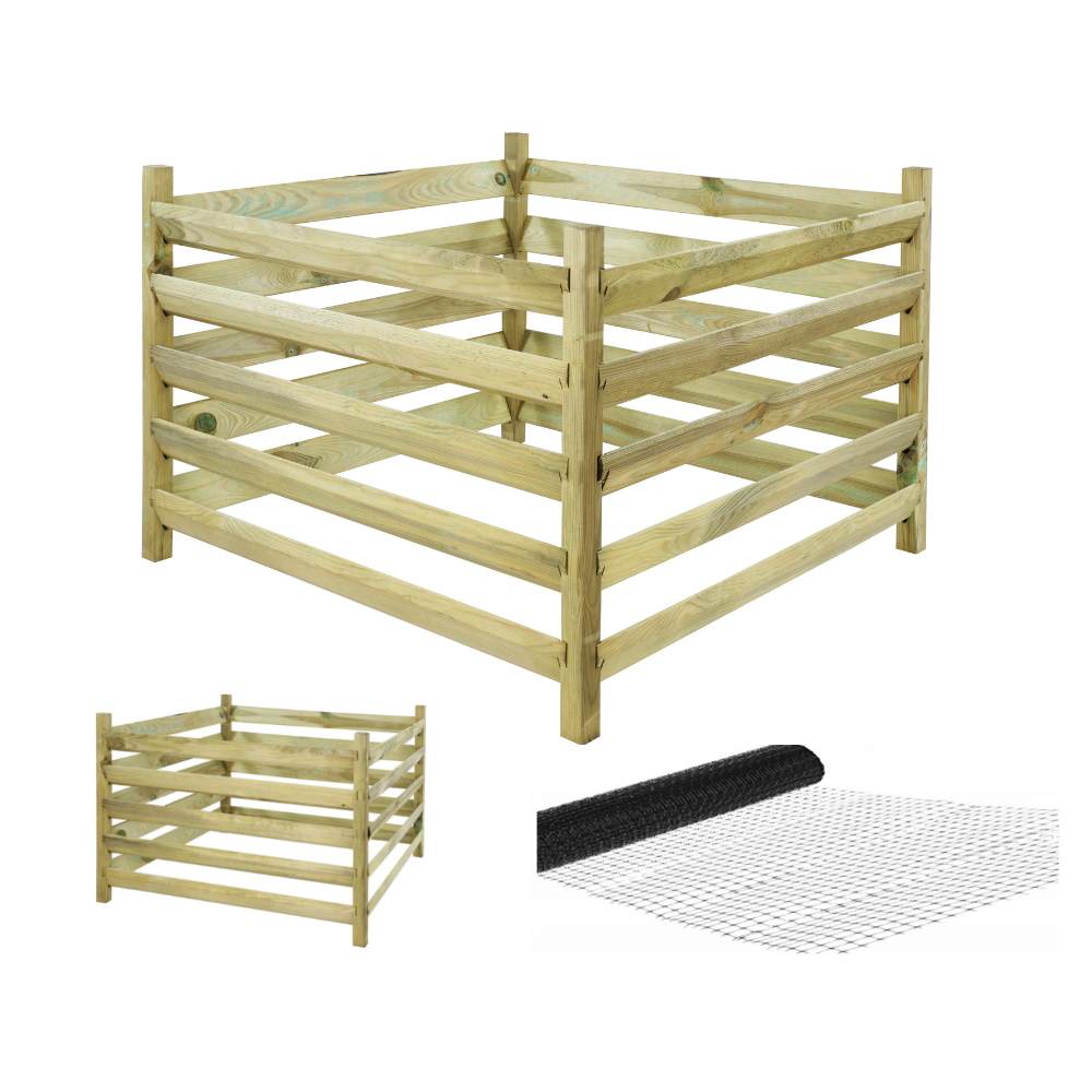 Kompostownik drewniany KME z siatką na krety - Naturalny