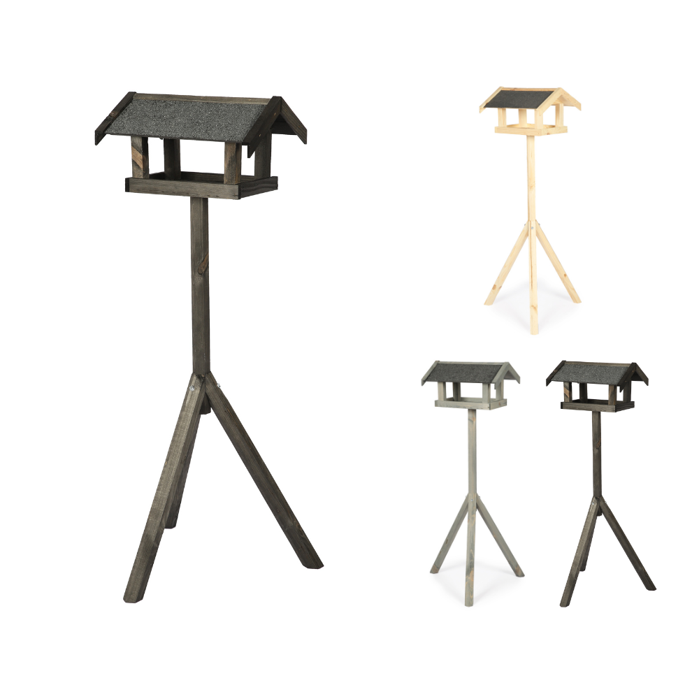 Czarny karmnik z dachem dwuspadowym KS / nogi sześciokąt