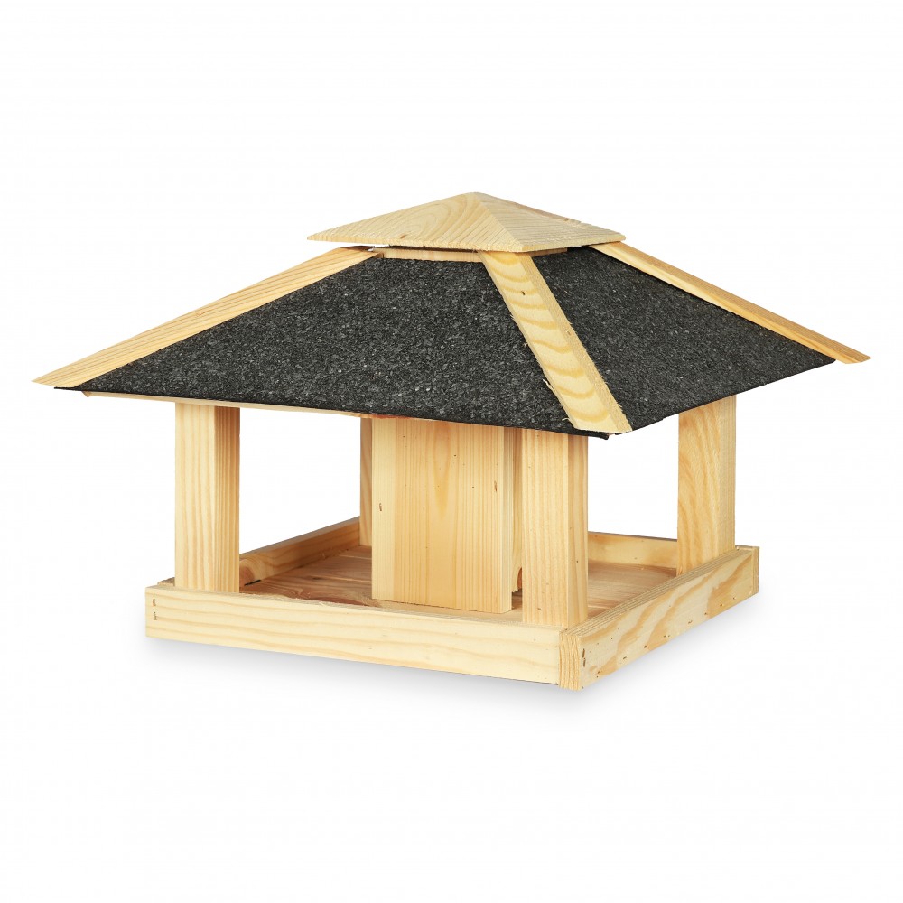 Czterospadowy karmnik dla ptaków z dozownikiem KS - Naturalny