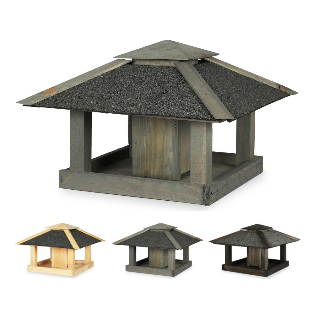 Czterospadowy karmnik dla ptaków z dozownikiem KS - Szary