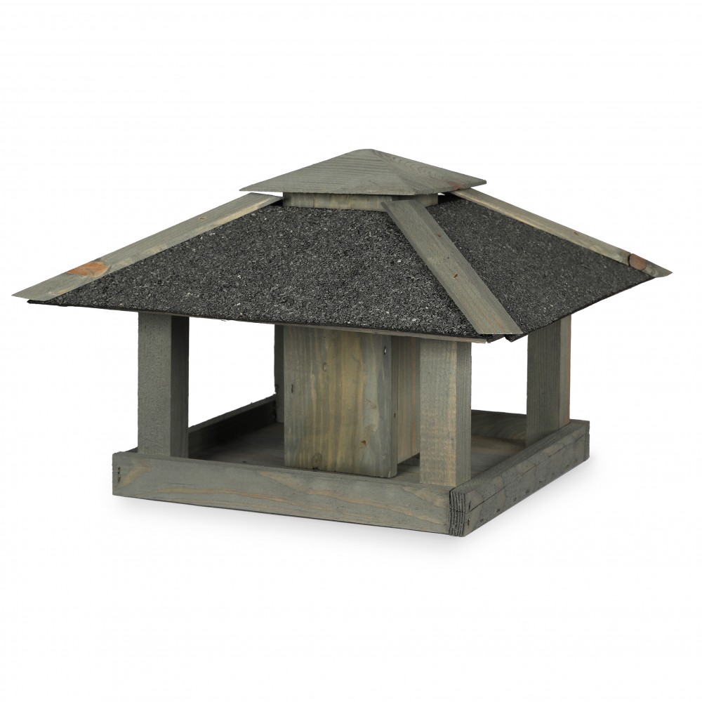 Czterospadowy karmnik dla ptaków z dozownikiem KS - Szary