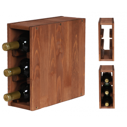 Modułowy Słupek na Wino RW61 (Na 3 Butelki) – Brązowe Drewno