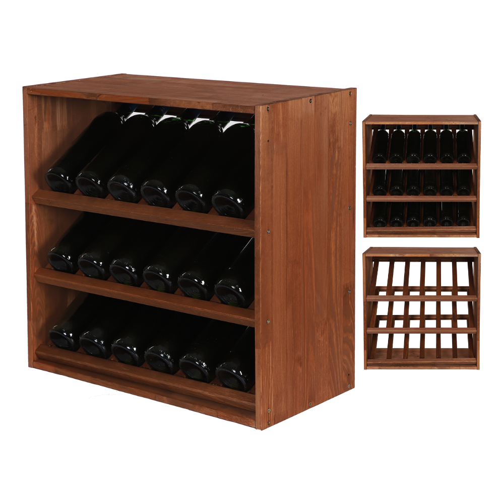 Modułowy Regał na Wino RW61 (3 Ukośne Leżnie) – Brązowe Drewno