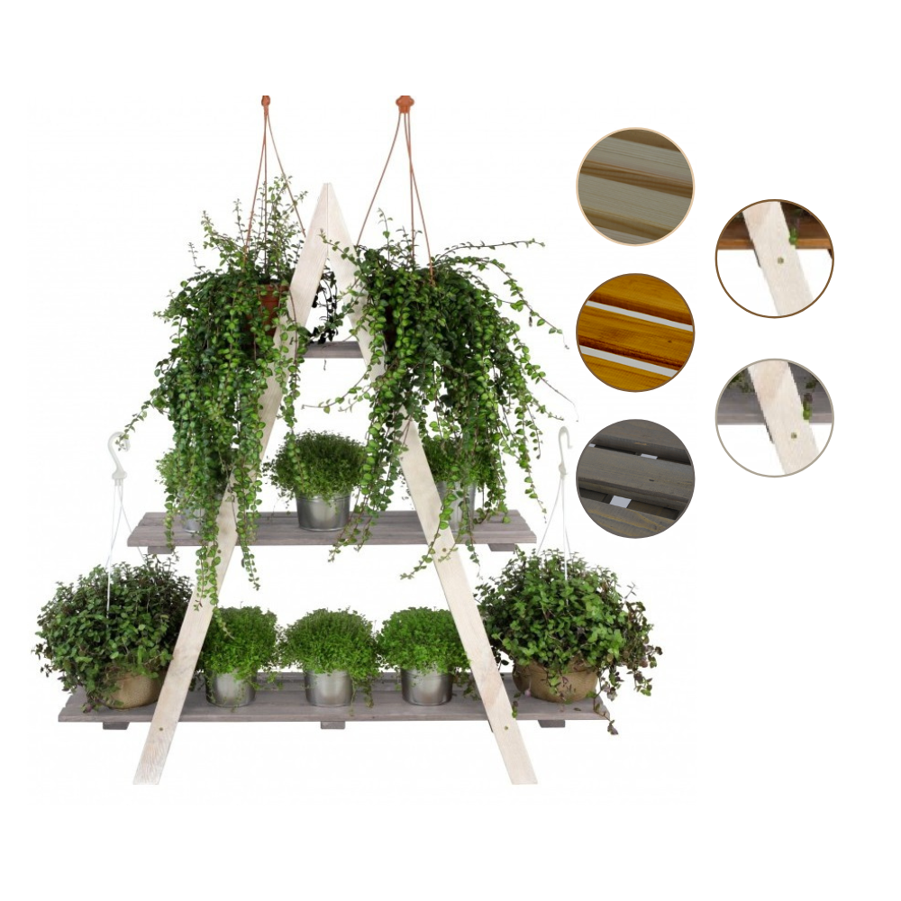 Drewniany Kwietnik 107x101x26 cm – RP/  3- poziomowy/ Biało-Szary