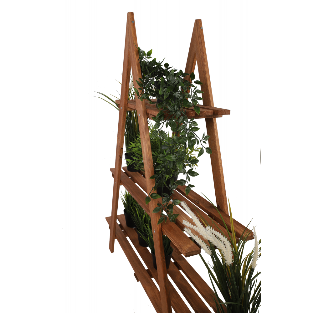 Drewniany Kwietnik 107x101x26 cm – RP/  3- poziomowy/ Brązowy