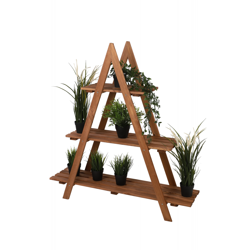 Drewniany Kwietnik 107x101x26 cm – RP/  3- poziomowy/ Brązowy