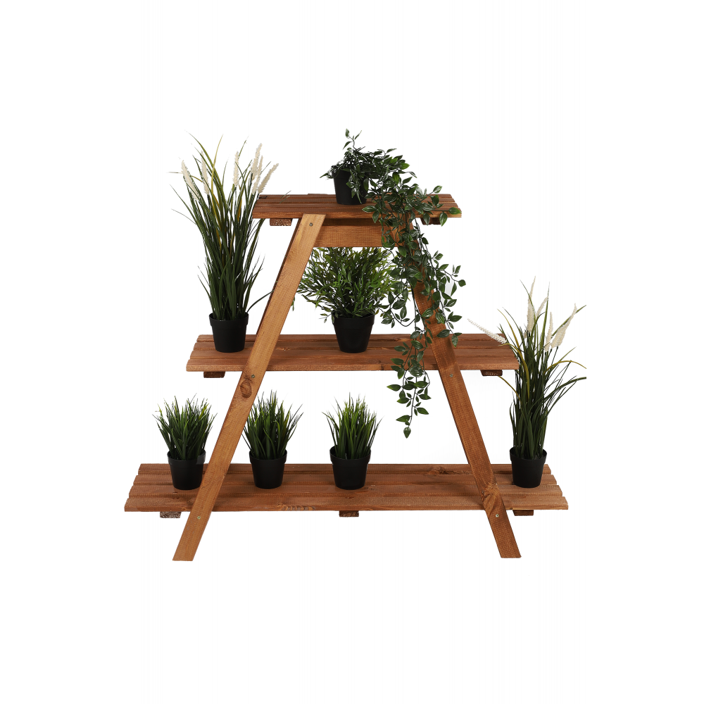 Drewniany Kwietnik 79x101x26 cm – RP/  3- poziomowy/ Brązowy