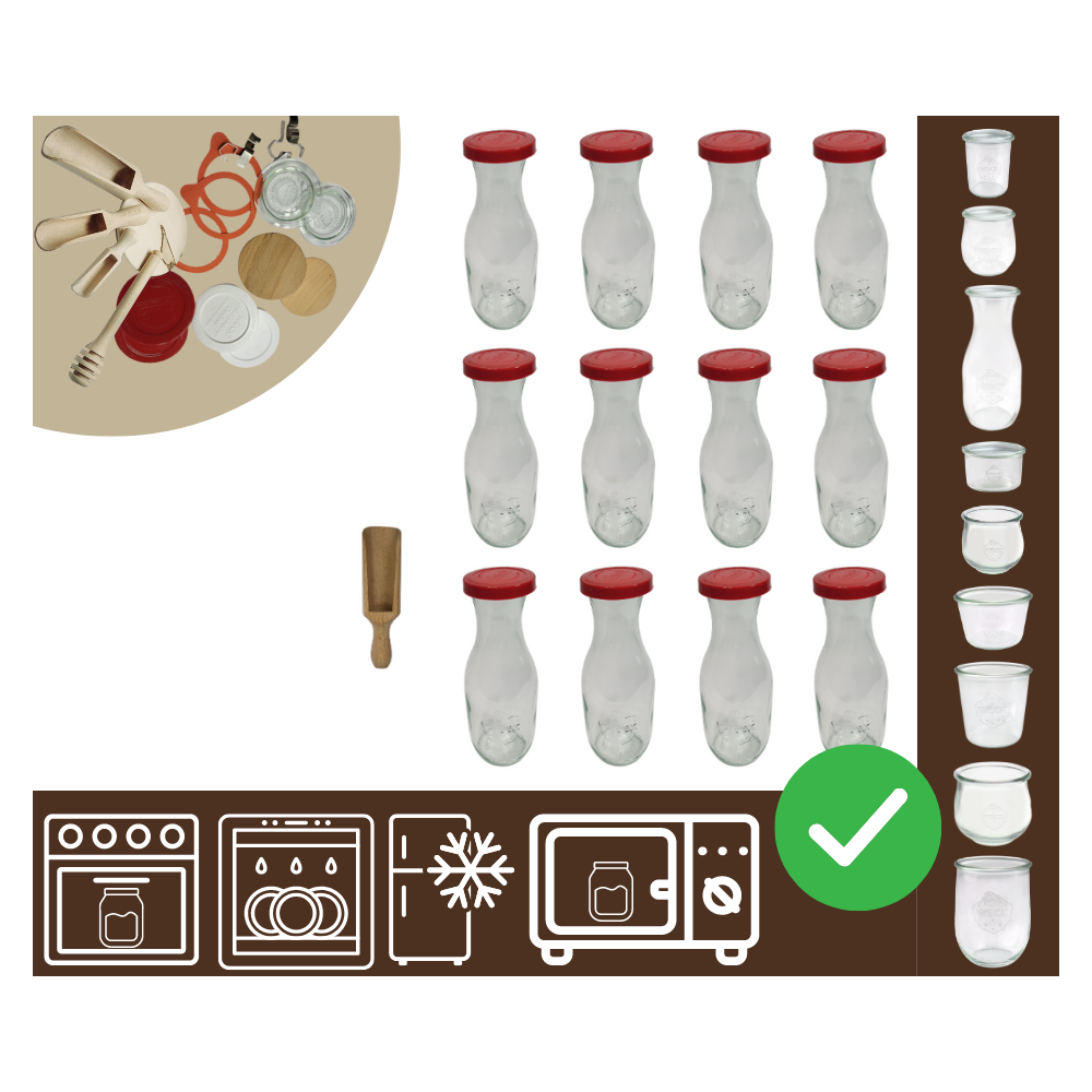 Słoiki WECK 12szt/ silikonowe wieko, miarka KARAFKA 1l 1062ml BUTELKA