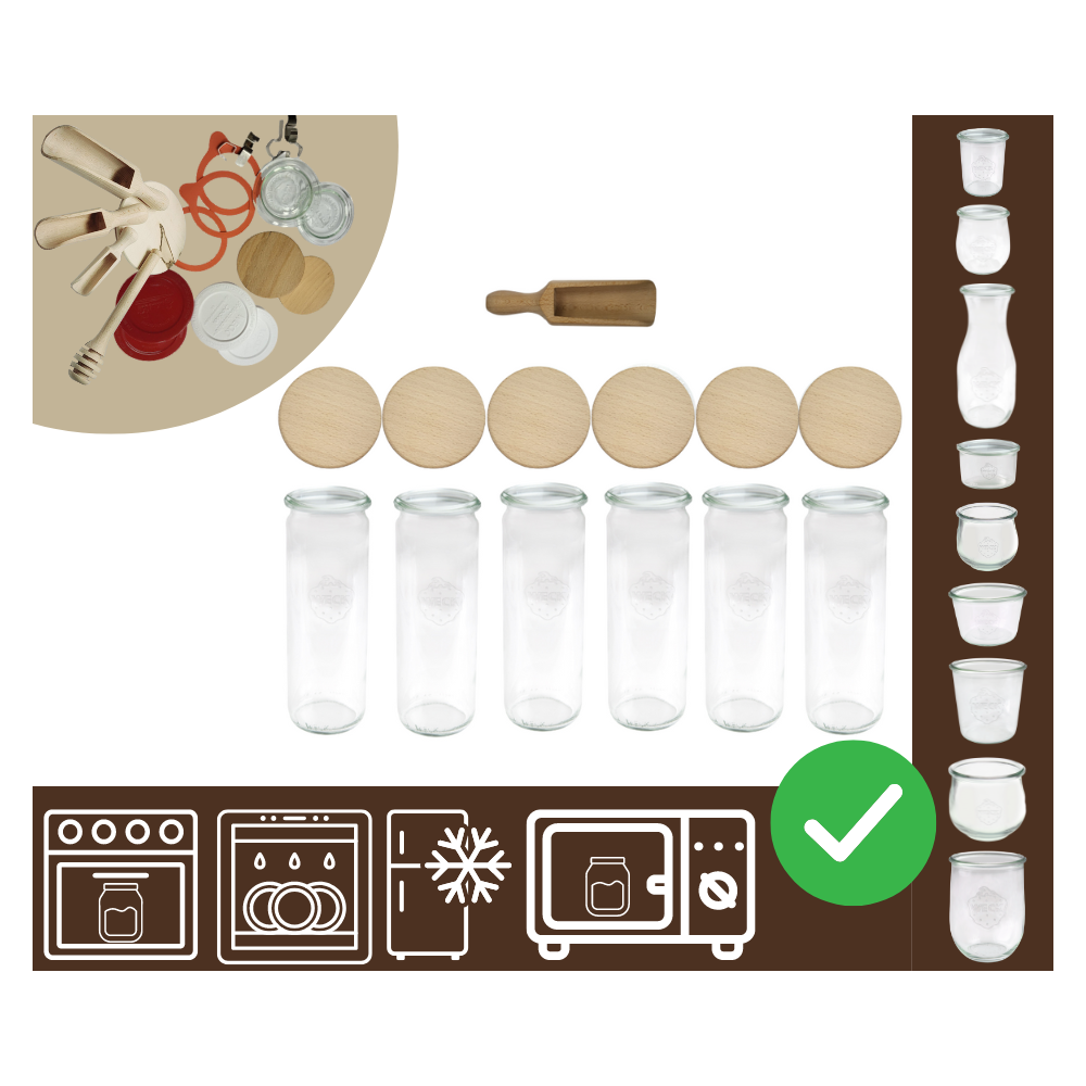 Słoiki WECK 6szt/ drewniane wieko, miarka słoik 600ml CYLINDER
