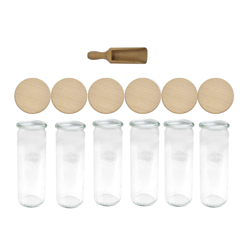 Słoiki WECK 6szt/ drewniane wieko, miarka słoik 600ml CYLINDER