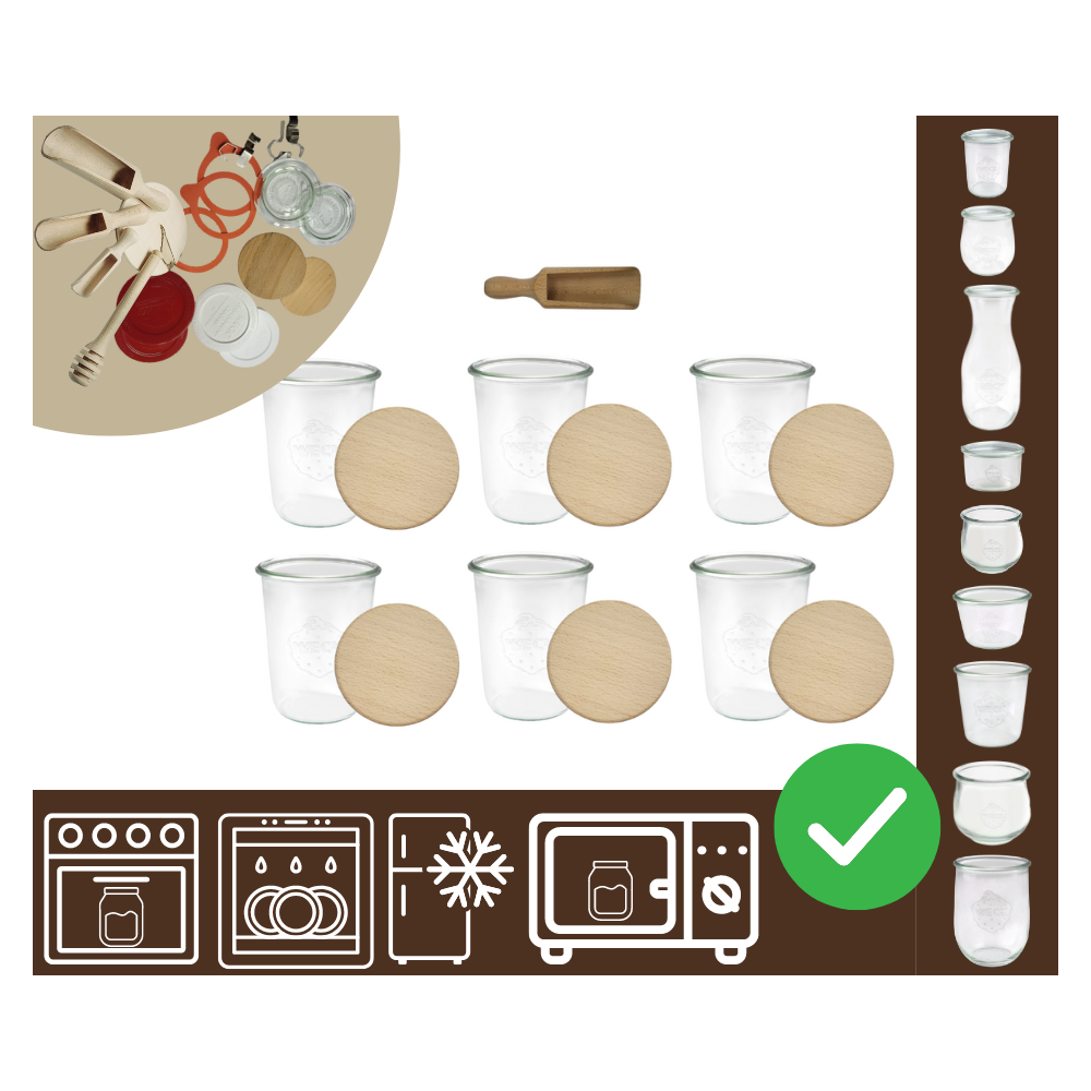 Słoiki WECK 6szt/ drewniane wieko, miarka słoik 850ml MOLD