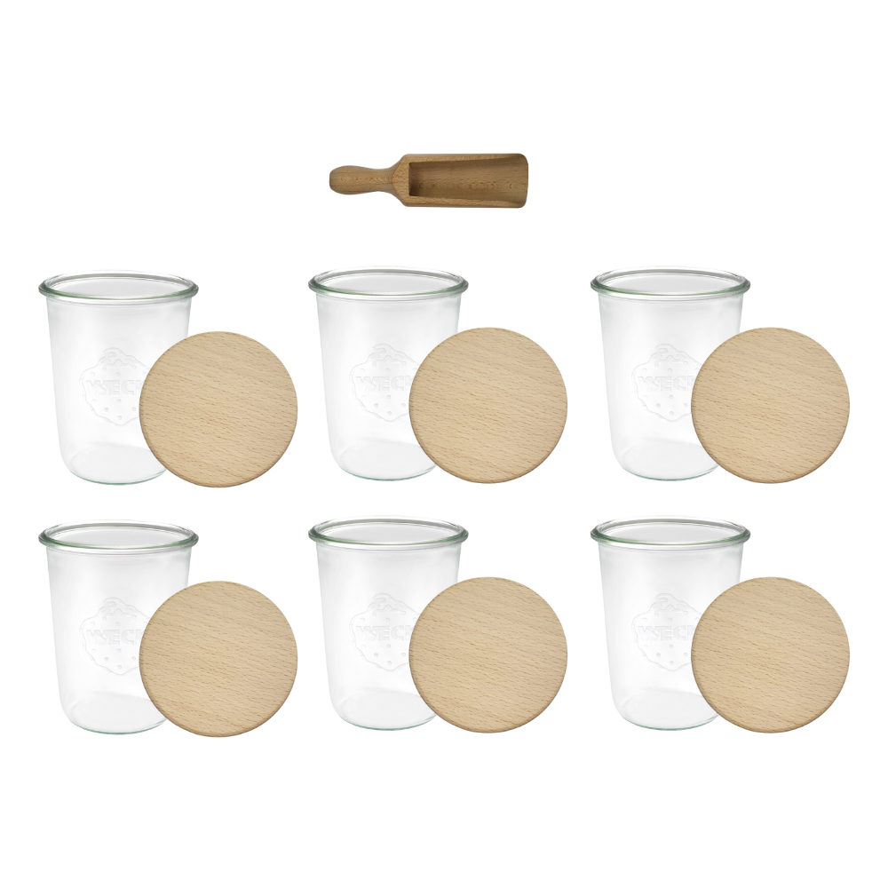 Słoiki WECK 6szt/ drewniane wieko, miarka słoik 850ml MOLD