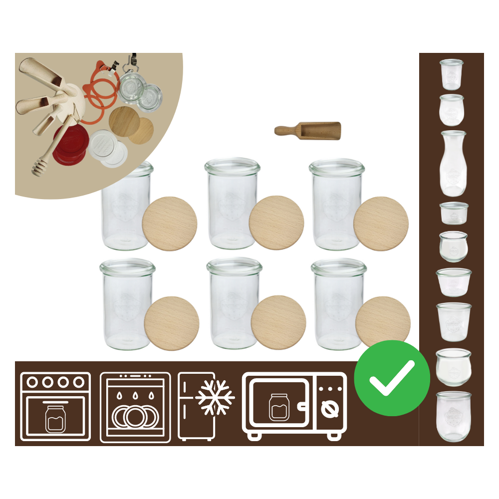 Słoiki WECK 6szt/ drewniane wieko, miarka słoik 1050ml 1l MOLD