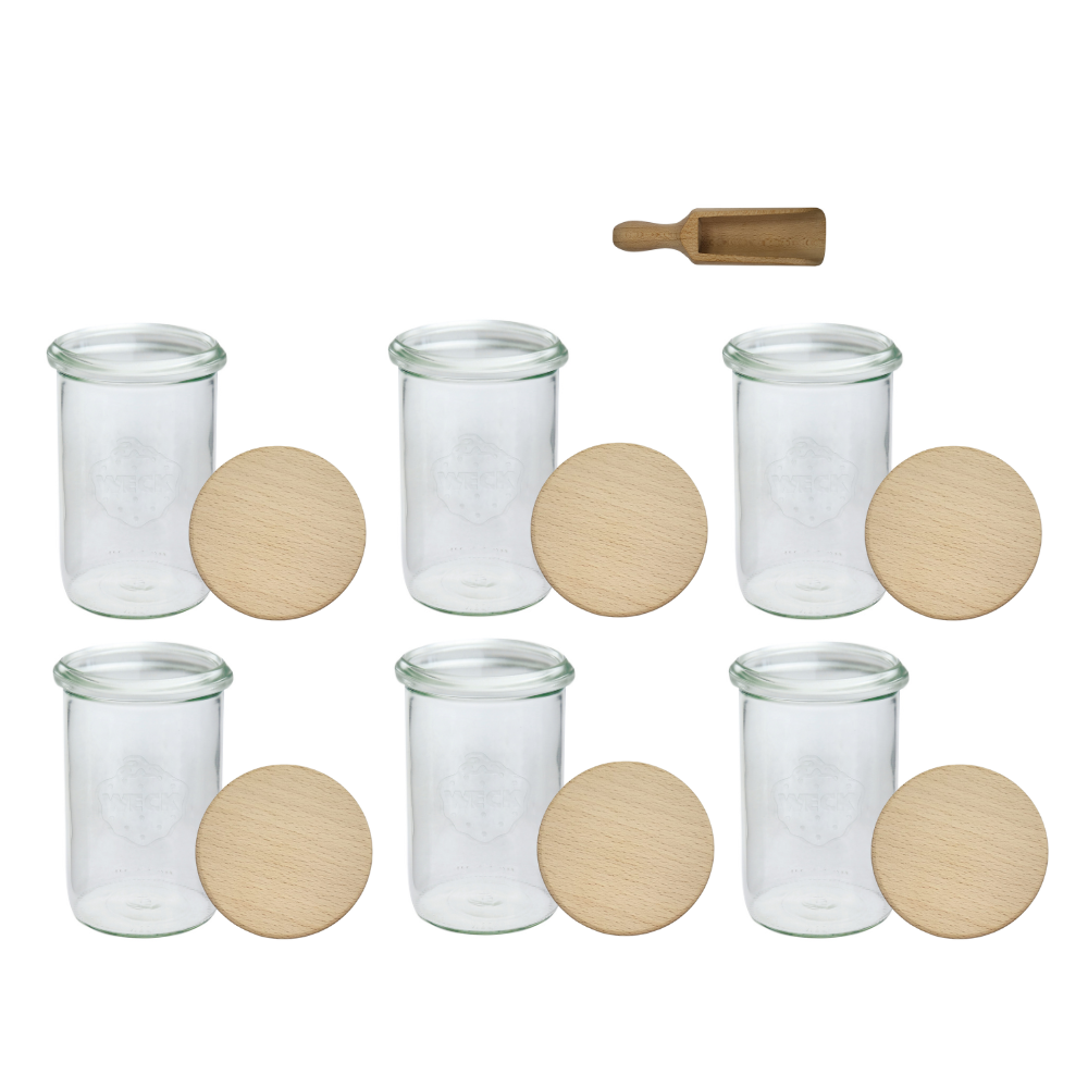 Słoiki WECK 6szt/ drewniane wieko, miarka słoik 1050ml 1l MOLD