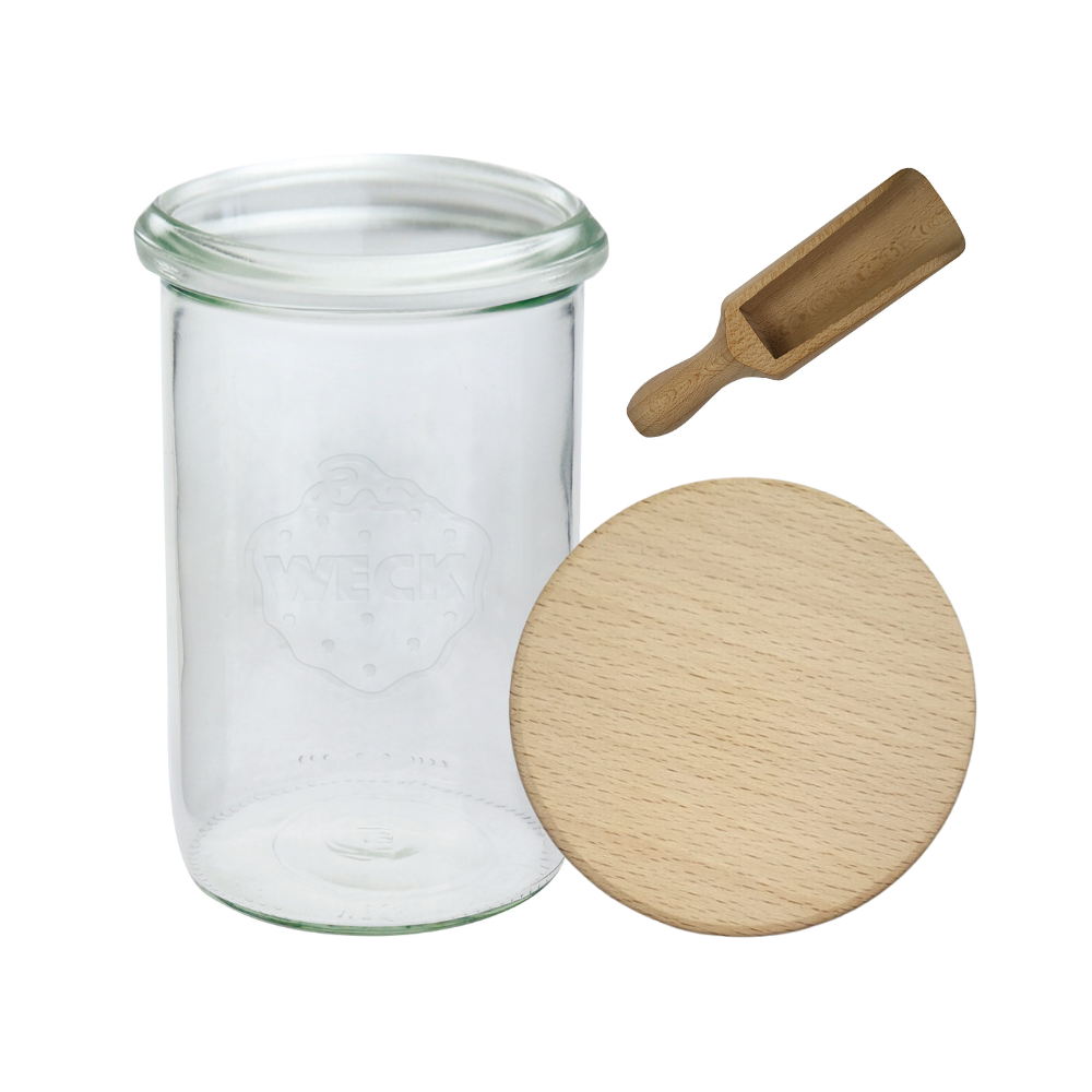 Słoiki WECK / drewniane wieko, miarka słoik 1050ml 1l MOLD