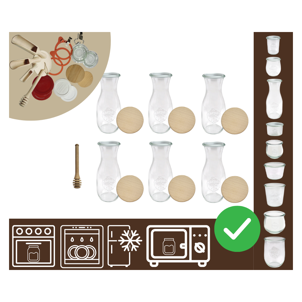 Słoiki WECK 6szt/ drewniane wieko, nabierak KARAFKA 1l 1062ml BUTELKA