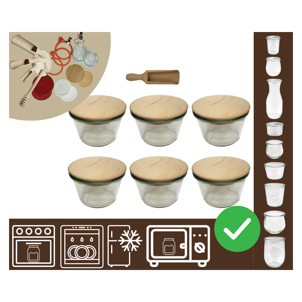 Słoiki WECK 6szt/ drewniane wieko, miarka słoik 370ml MOLD