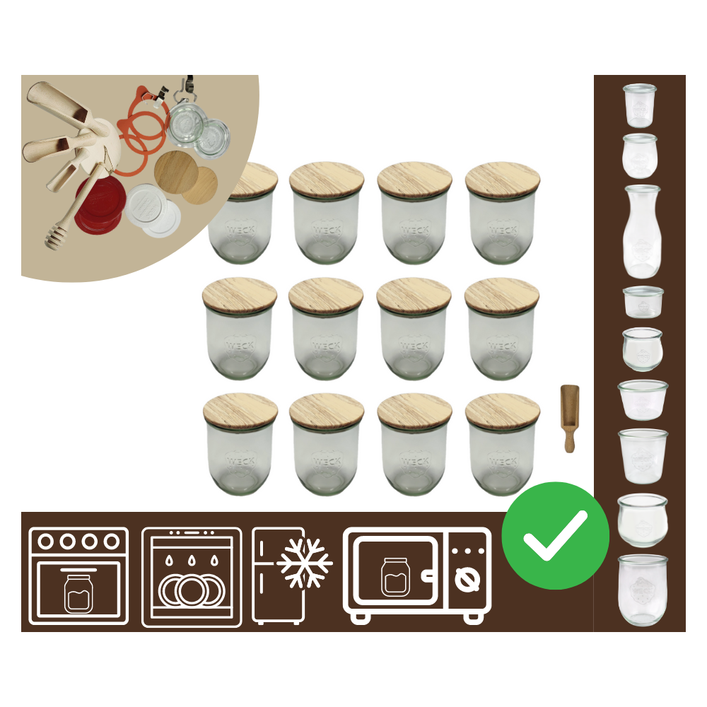 Słoiki WECK 12szt/ drewniane wieko, miarka słoik 1l 1062ml TULIP