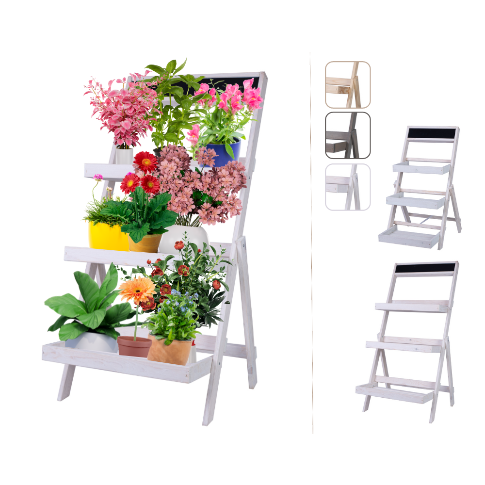 Drewniana etażerka na kwiaty /100x52x52 cm/ Wykończenie Białe