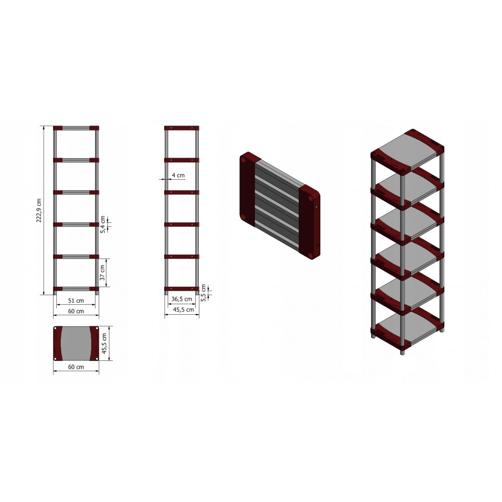 Regał plastikowy do piwnicy TYTAN-6_060_CZER