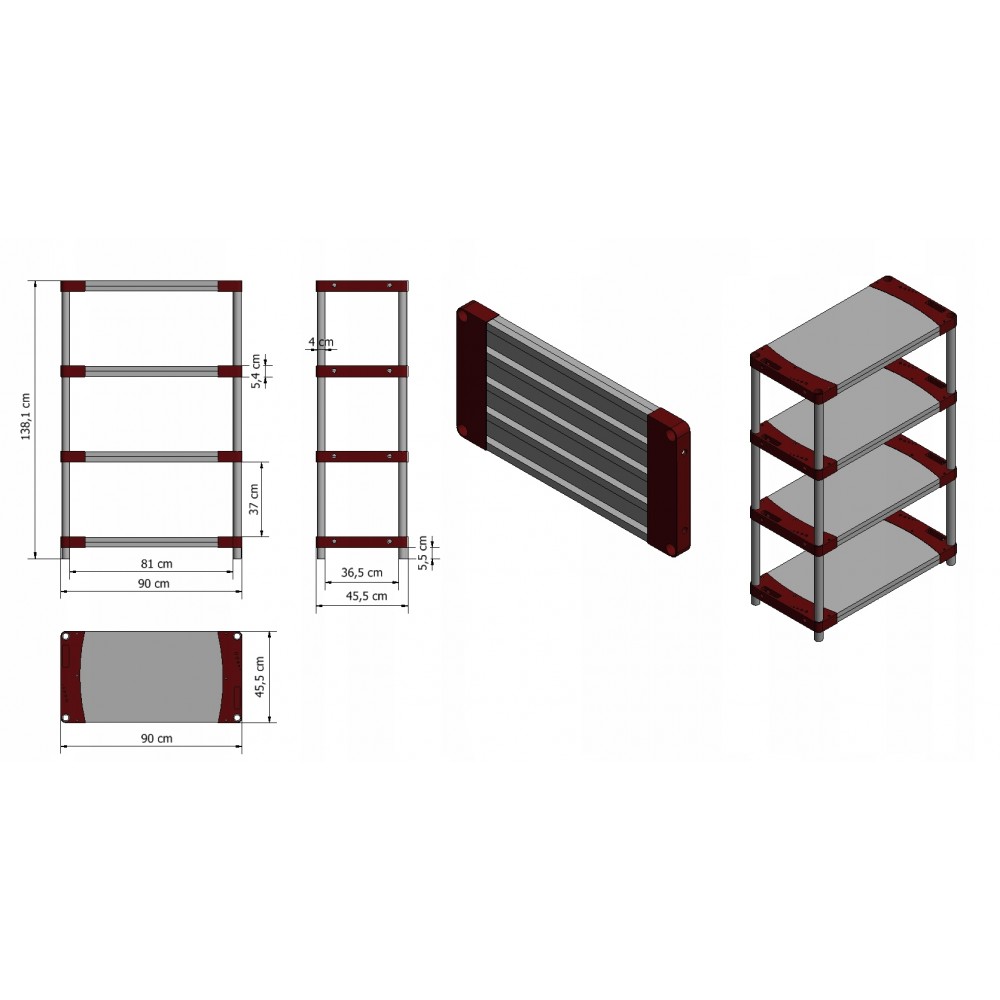 Regał plastikowy garażowy TYTAN-4_090_CZER