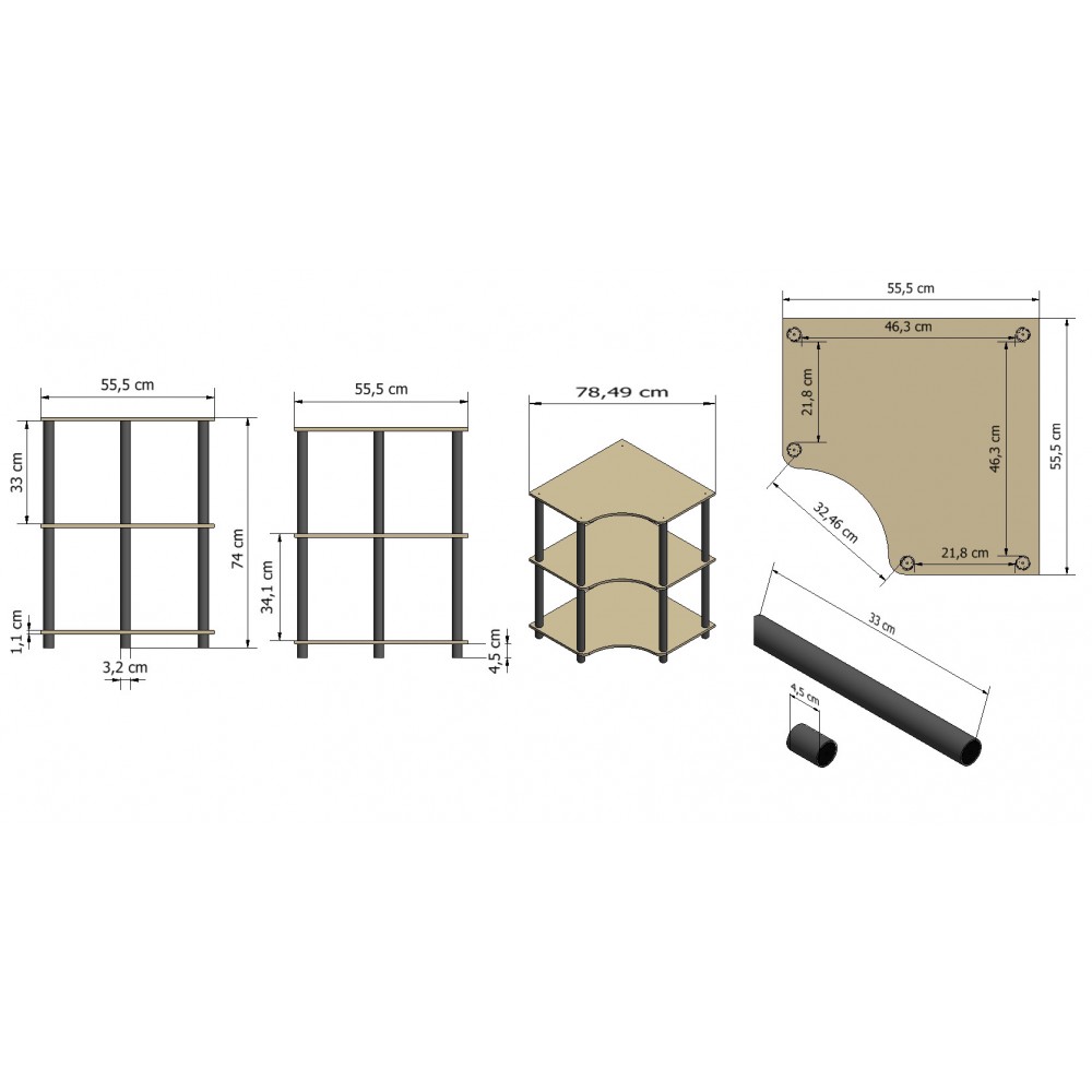 Systemowy Regał Biurowy 74x56x56 cm – DEDAL BLACK-3W_B