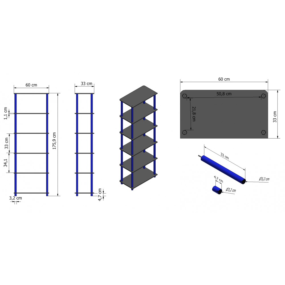 Systemowy Regał Biurowy 175x60x33 cm – DEDAL BLACK-6M_B