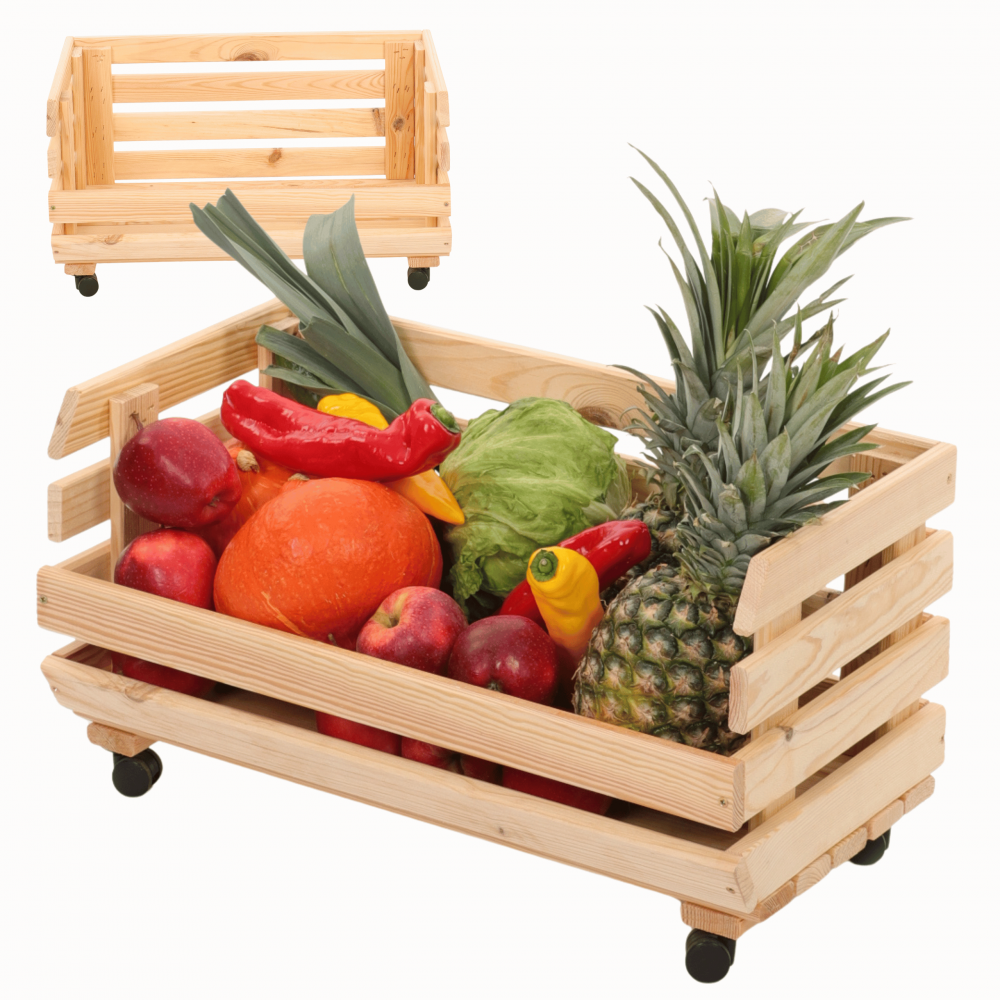 Skrzynka na warzywa na kółkach RAWA /szer.57cm - Naturalna