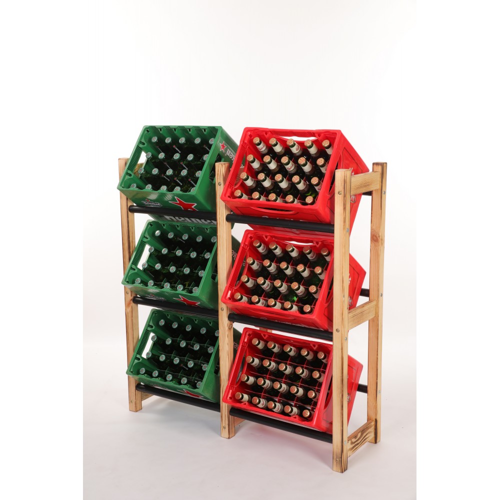 Regał na Skrzynki Transportowe (6szt) 108X102X32cm Naturalne Opalane Drewno/Plastik